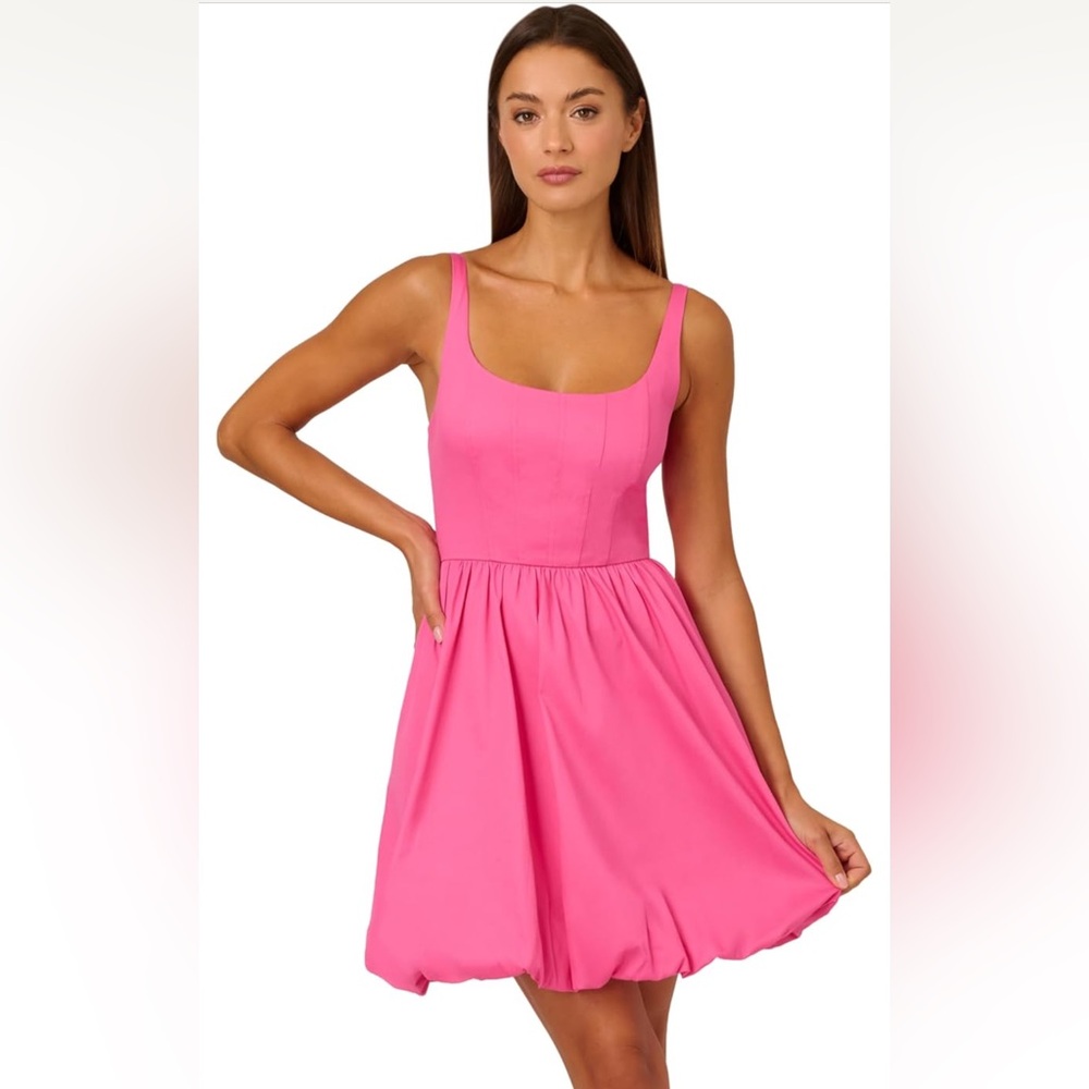 Adrianna Papell Womens Square Neck Bubble Dress Elegant Pink Sleeveless Dress